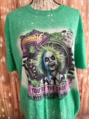 Gildan Bright Green Beetlejuice Graphic Tee with Multicolor Print